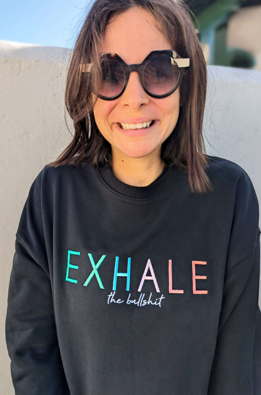 sweater omlala exhale the bullshit yoga